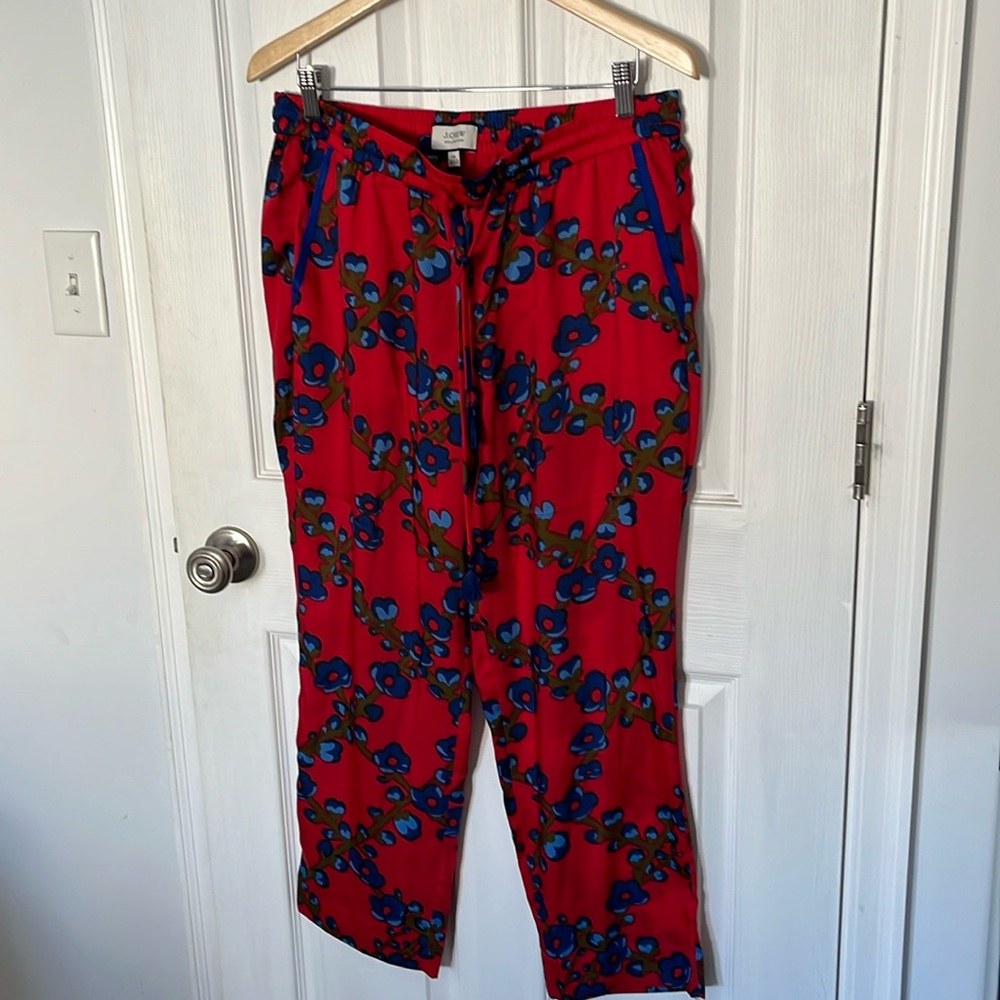 J.Crew Collection Red & Blue Drapey Pull-On Pants in Lattice Floral Size 14